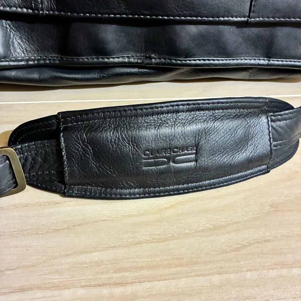 Claire Chase Black Laptop Briefcase Leather Messenger Bag Executive Office 16X13